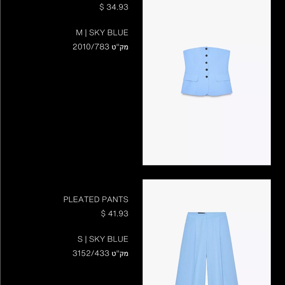 Zara Light Blue Wide Leg Pants